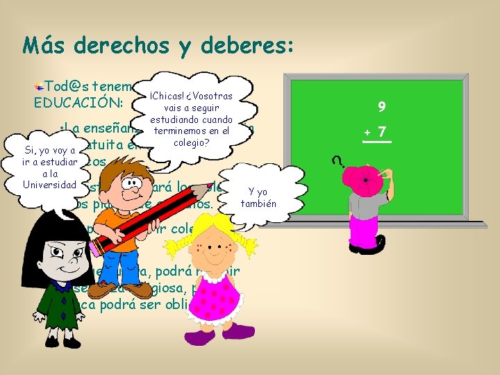 Más derechos y deberes: Tod@s tenemos derecho a la ¡Chicas! ¿Vosotras EDUCACIÓN: vais a