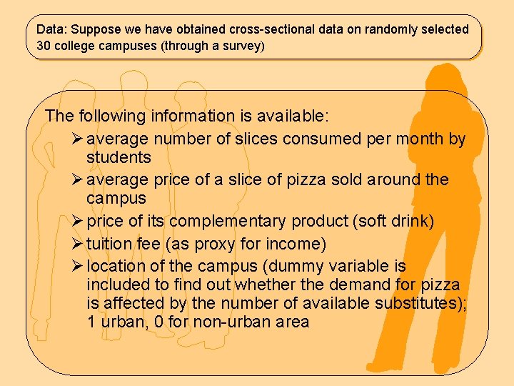 Data: Suppose we have obtained cross-sectional data on randomly selected 30 college campuses (through