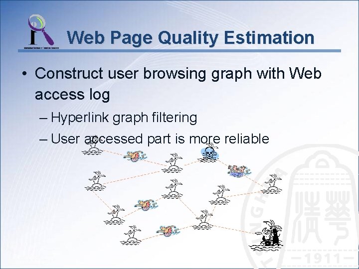 Web Page Quality Estimation • Construct user browsing graph with Web access log –