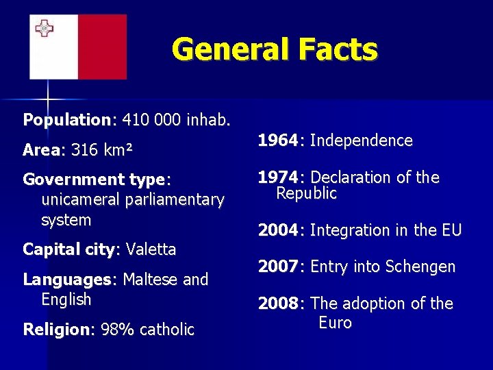 General Facts Population: 410 000 inhab. Area: 316 km² Government type: unicameral parliamentary system