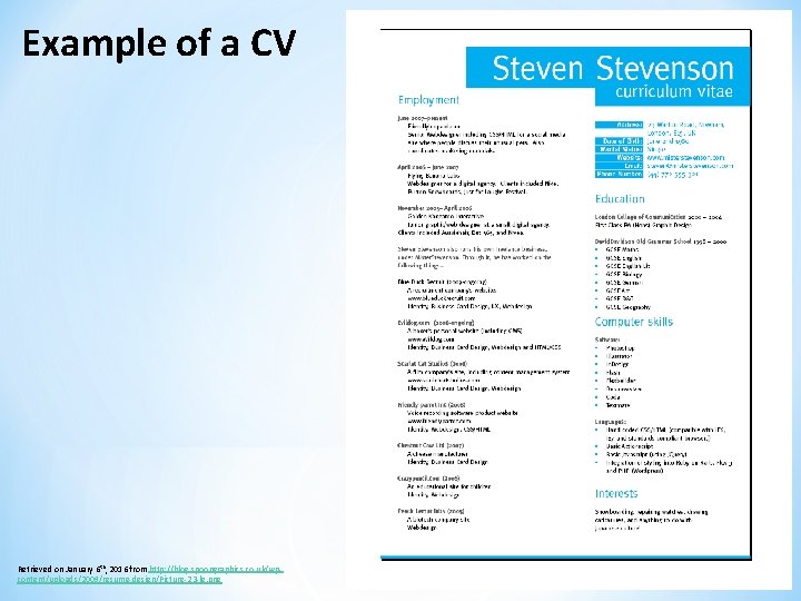 Example of a CV Retrieved on January 6 th, 2016 from http: //blog. spoongraphics.