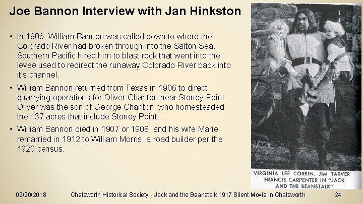 Joe Bannon Interview with Jan Hinkston • In 1906, William Bannon was called down