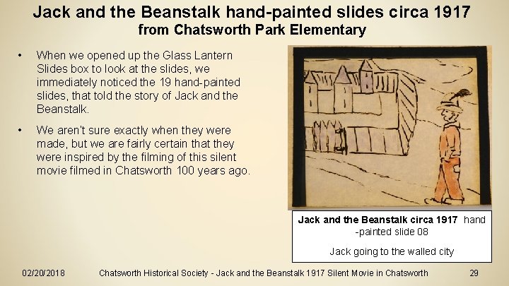 Jack and the Beanstalk hand-painted slides circa 1917 from Chatsworth Park Elementary • When