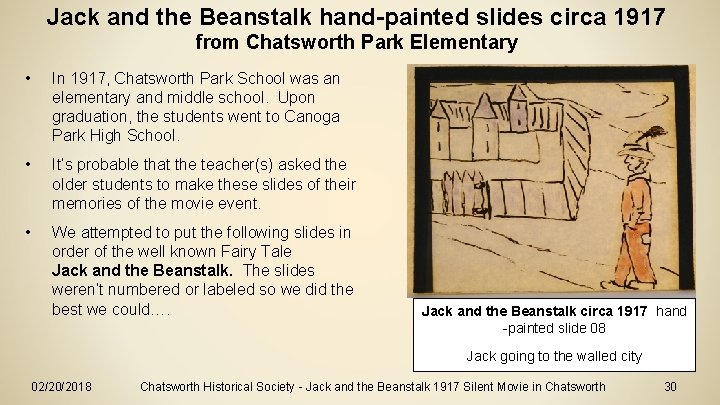 Jack and the Beanstalk hand-painted slides circa 1917 from Chatsworth Park Elementary • In