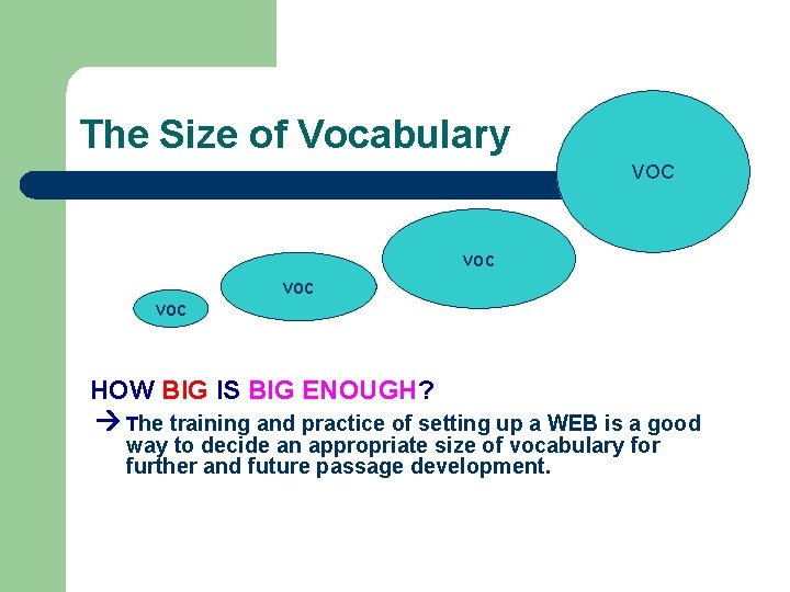 The Size of Vocabulary VOC voc voc HOW BIG IS BIG ENOUGH? The training