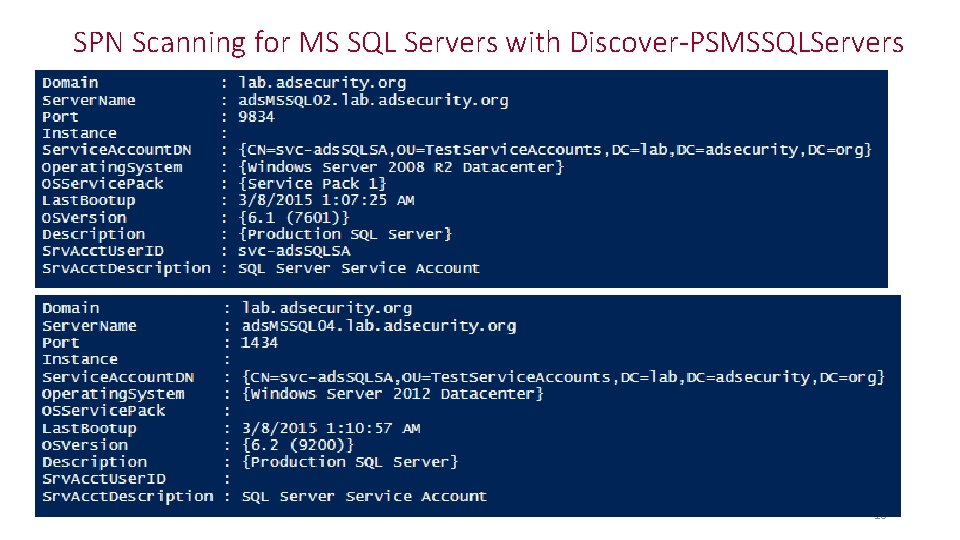 SPN Scanning for MS SQL Servers with Discover-PSMSSQLServers 16 