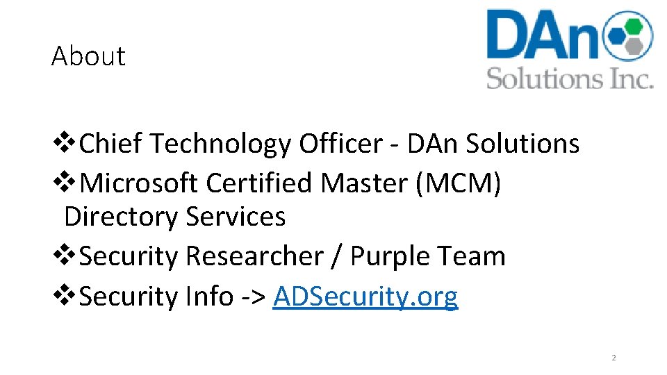 About v. Chief Technology Officer - DAn Solutions v. Microsoft Certified Master (MCM) Directory