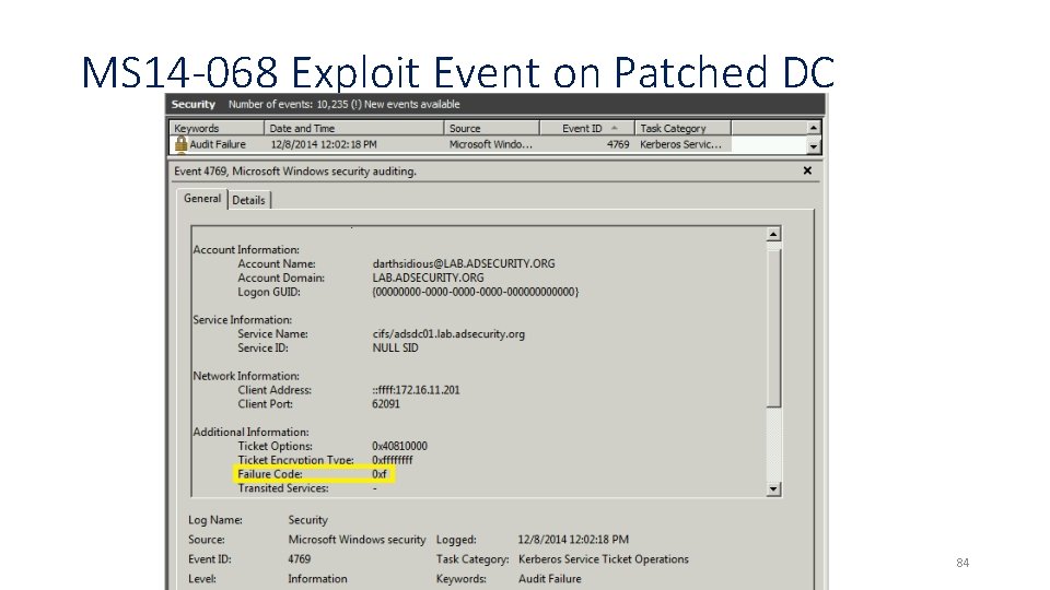 MS 14 -068 Exploit Event on Patched DC 84 