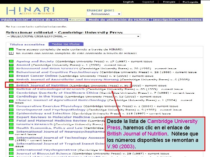 Desde la lista de Cambridge University Press, haremos clic en el enlace de British