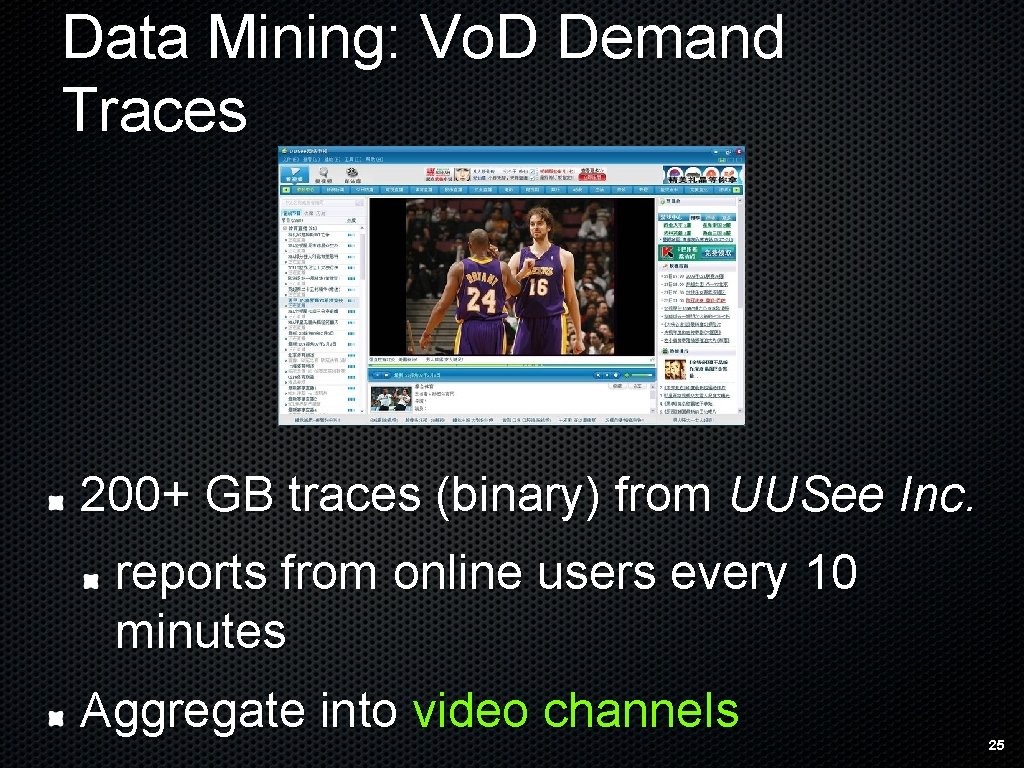 Data Mining: Vo. D Demand Traces 200+ GB traces (binary) from UUSee Inc. reports