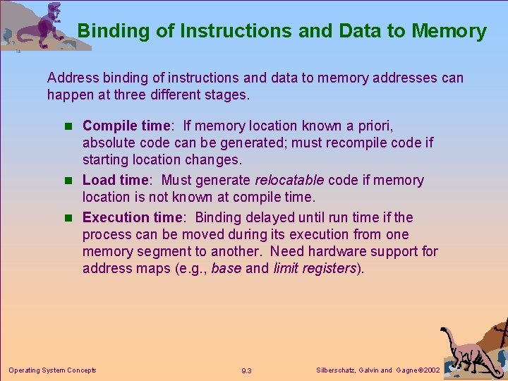 Binding of Instructions and Data to Memory Address binding of instructions and data to