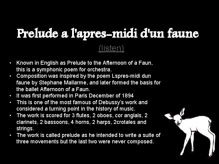 Prelude a l'apres-midi d'un faune (listen) • Known in English as Prelude to the