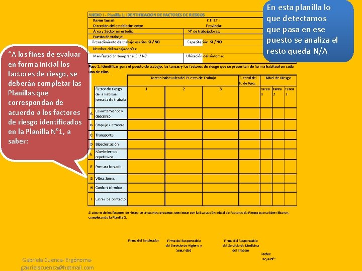 “A los fines de evaluar en forma inicial los factores de riesgo, se deberán