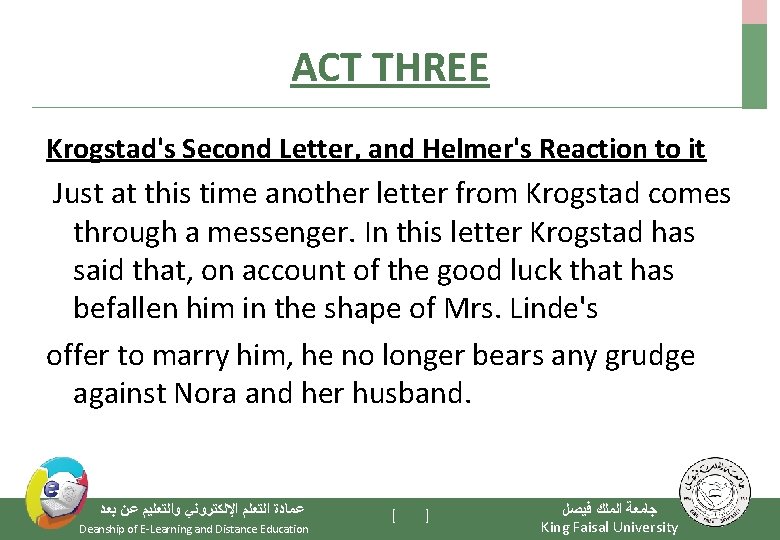 ACT THREE Krogstad's Second Letter, and Helmer's Reaction to it Just at this time
