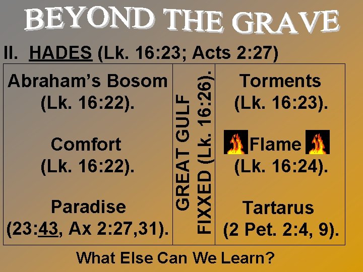 Abraham’s Bosom (Lk. 16: 22). Comfort (Lk. 16: 22). Paradise (23: 43, Ax 2: