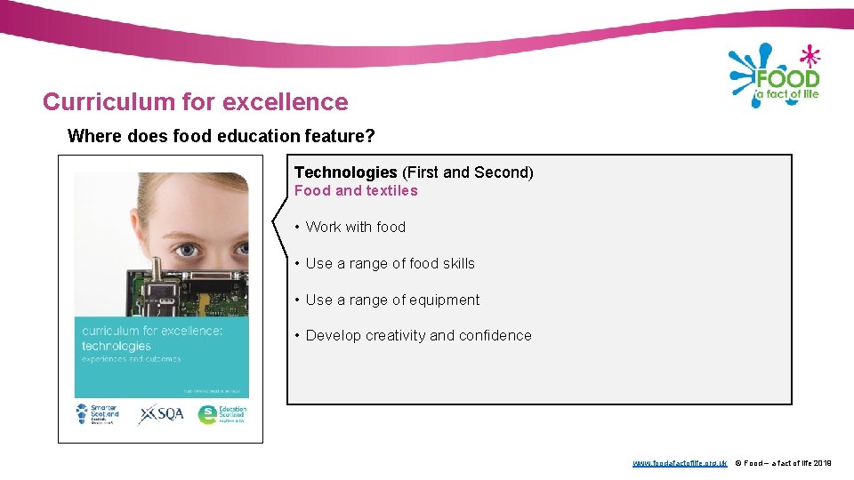 Curriculum for excellence Where does food education feature? Technologies (First and Second) Food and
