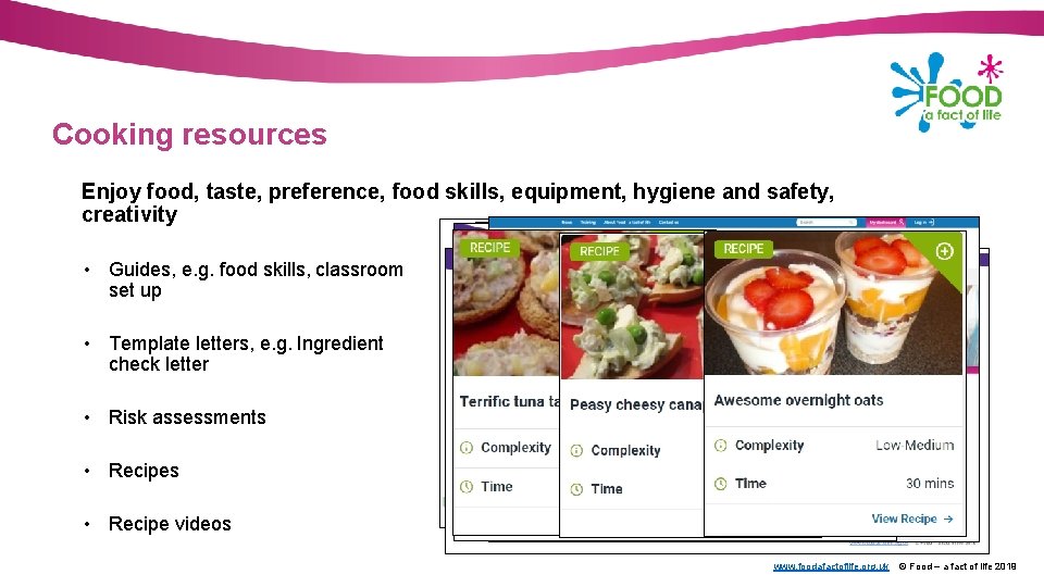 Cooking resources Enjoy food, taste, preference, food skills, equipment, hygiene and safety, creativity •