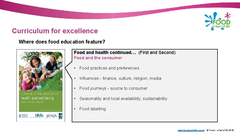 Curriculum for excellence Where does food education feature? Food and health continued… (First and