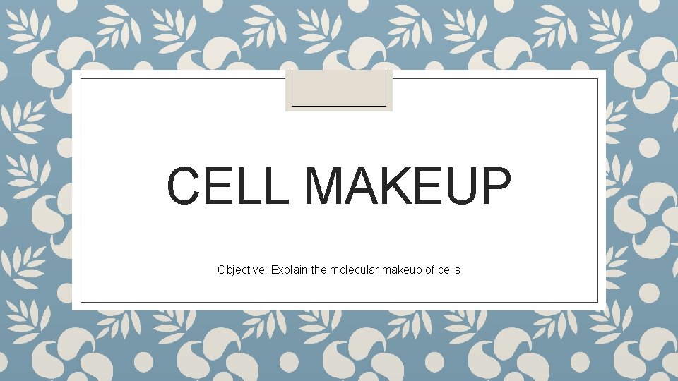 CELL MAKEUP Objective: Explain the molecular makeup of cells 