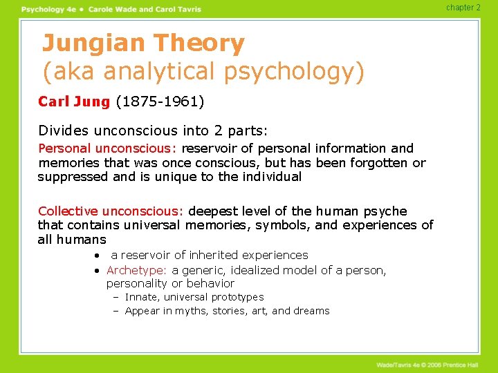 chapter 2 Jungian Theory (aka analytical psychology) Carl Jung (1875 -1961) Divides unconscious into