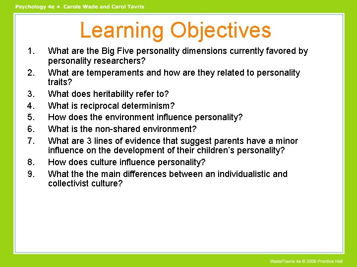 Learning Objectives 1. 2. 3. 4. 5. 6. 7. 8. 9. What are the