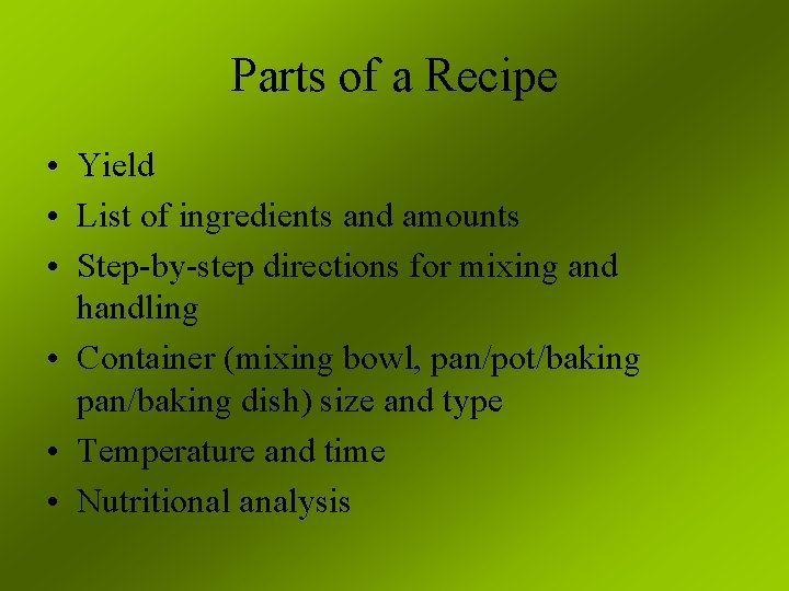 OBJ 2 01 THE PARTS OF A RECIPE