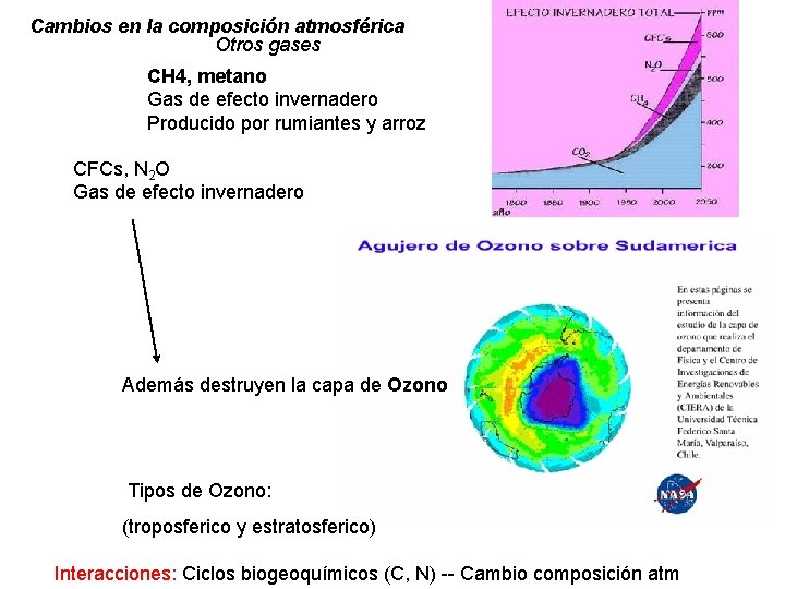 Cambios en la composición atmosférica Otros gases CH 4, metano Gas de efecto invernadero