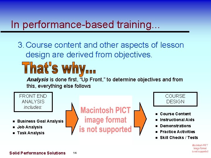 In performance-based training. . . 3. Course content and other aspects of lesson design