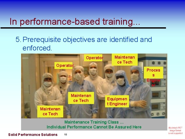In performance-based training. . . 5. Prerequisite objectives are identified and enforced. Operator Maintenan