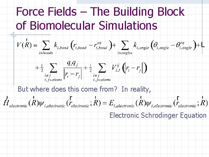 Force Fields – The Building Block of Biomolecular Simulations But where does this come