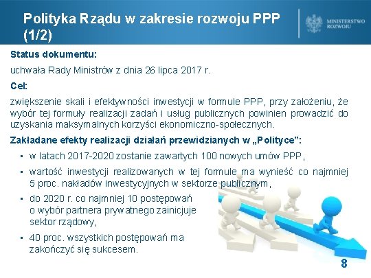 Polityka Rządu w zakresie rozwoju PPP (1/2) Status dokumentu: uchwała Rady Ministrów z dnia