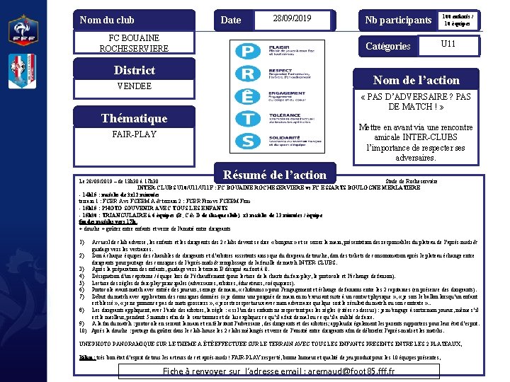 Nom du club Date 28/09/2019 FC BOUAINE ROCHESERVIERE District Nb participants 100 enfants /