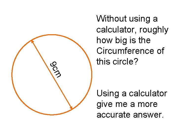 m 9 c Without using a calculator, roughly how big is the Circumference of