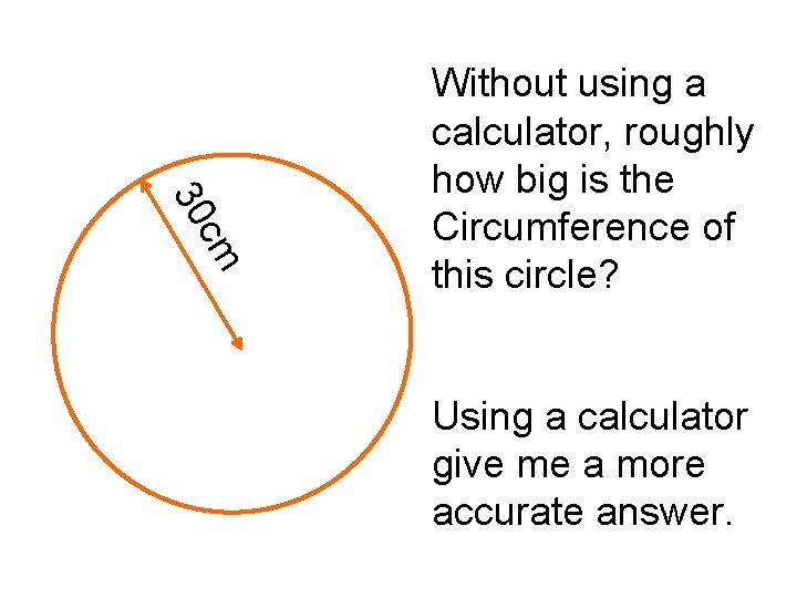 cm 30 Without using a calculator, roughly how big is the Circumference of this