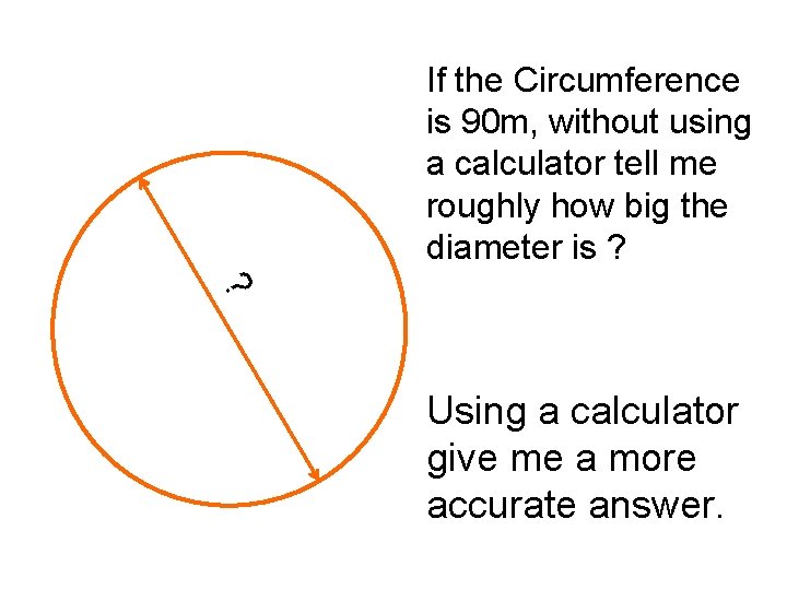 If the Circumference is 90 m, without using a calculator tell me roughly how