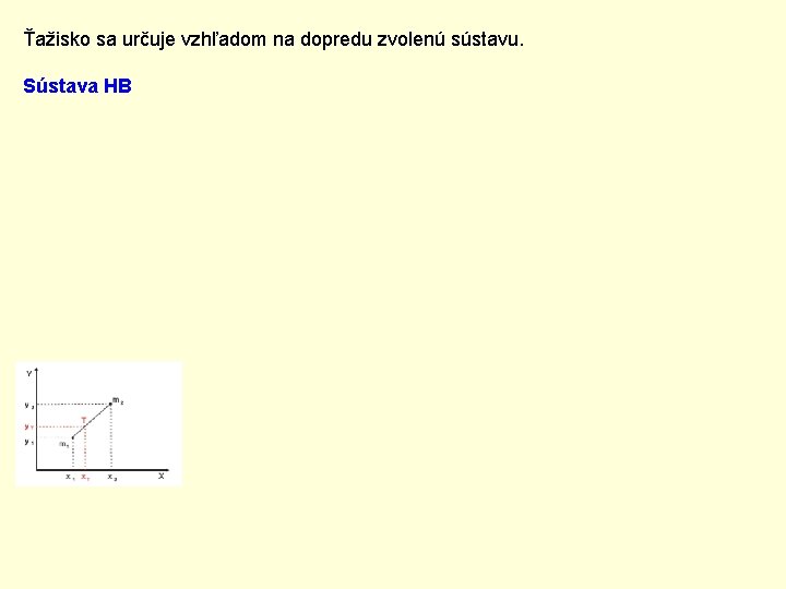 Ťažisko sa určuje vzhľadom na dopredu zvolenú sústavu. Sústava HB 