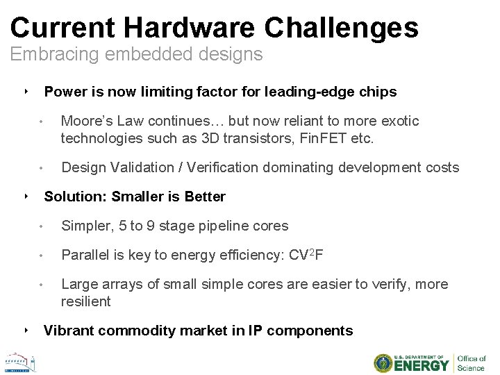 Current Hardware Challenges Embracing embedded designs ‣ Power is now limiting factor for leading-edge