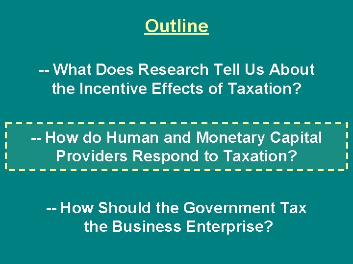 Outline -- What Does Research Tell Us About the Incentive Effects of Taxation? --
