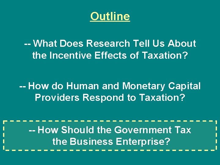 Outline -- What Does Research Tell Us About the Incentive Effects of Taxation? --