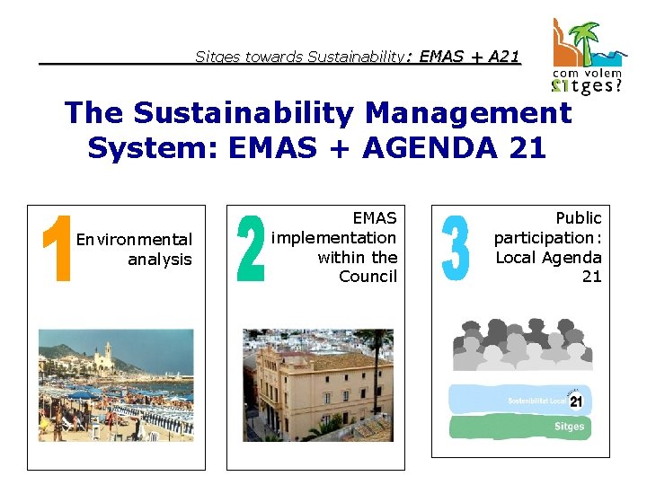 Sitges towards Sustainability: EMAS + A 21 The Sustainability Management System: EMAS + AGENDA