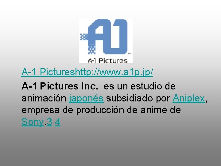  A-1 Pictureshttp: //www. a 1 p. jp/ A-1 Pictures Inc. es un estudio