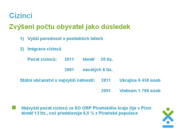 Cizinci Zvýšení počtu obyvatel jako důsledek 1) Vyšší porodnost v posledních letech 2) Imigrace