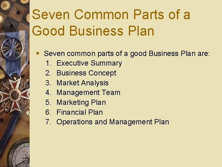 Seven Common Parts of a Good Business Plan w Seven common parts of a