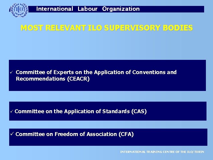 MOST RELEVANT ILO SUPERVISORY BODIES ü Committee of Experts on the Application of Conventions