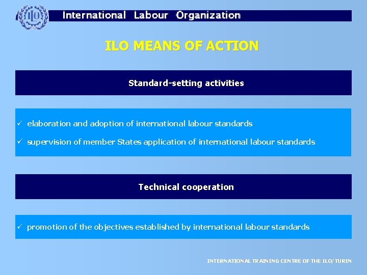 ILO MEANS OF ACTION Standard-setting activities ü elaboration and adoption of international labour standards