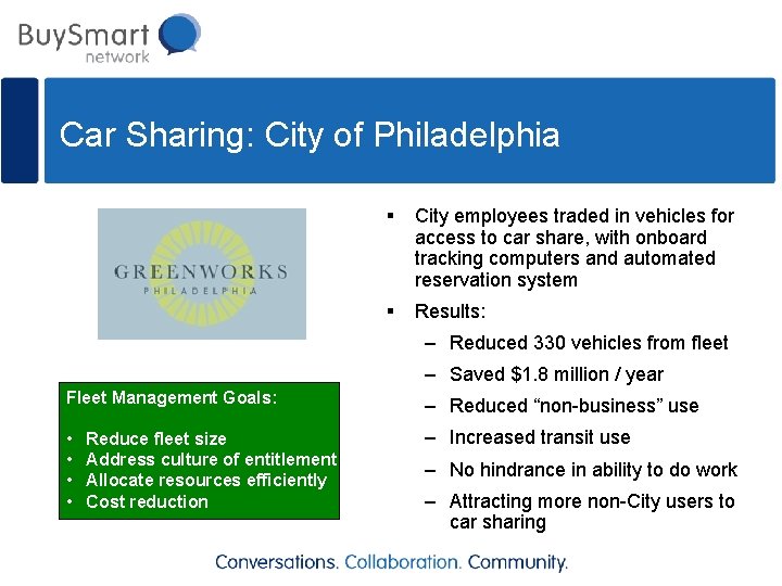 Car Sharing: City of Philadelphia § City employees traded in vehicles for access to
