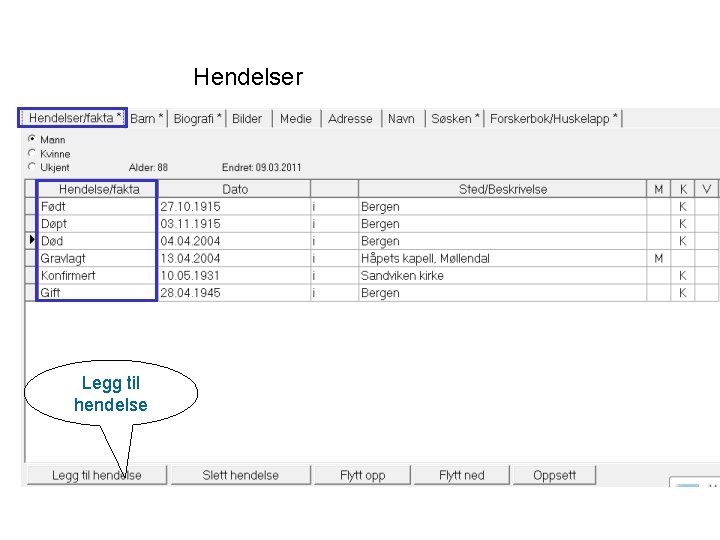 Hendelser Legg til hendelse 