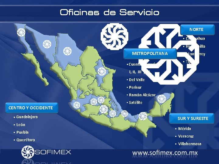 Oficinas de Servicio NORTE • Chihuahua • Hermosillo METROPOLITANA • Cuentas especiales • Monterrey