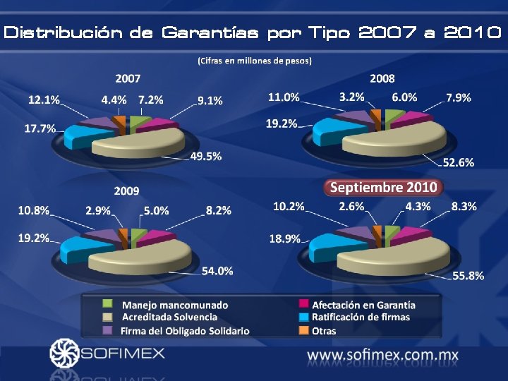 Distribución de Garantías por Tipo 2007 a 2010 