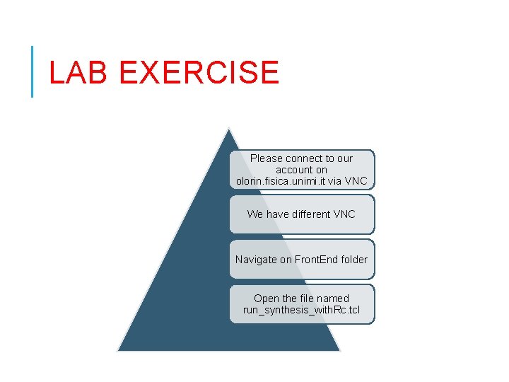 LAB EXERCISE Please connect to our account on olorin. fisica. unimi. it via VNC